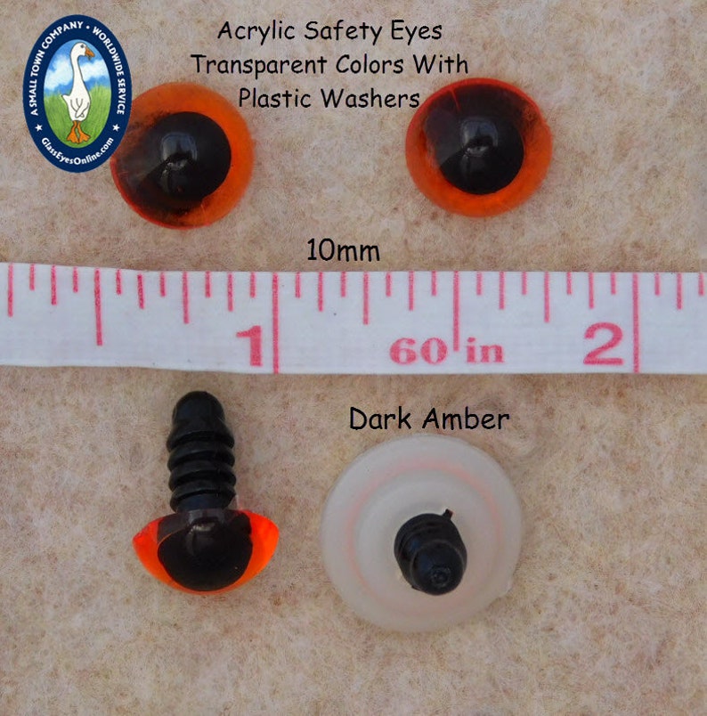 12 PAIR Acrylic Safety Eyes Amber With Plastic Washers 6m or 8mm or 9mm or 10mm or 12mm For Sewing, Crochet, Teddy Bear, Doll, Crafts APE image 5