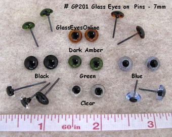 20 PAIR 7mm Glass EYES on Wire Pins for needle felted sculpture, teddy bears, felted animals,  dolls, Ooaks (GP-201)