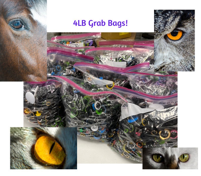 SECONDS Sale 4LB Grab Bags Mixed Colors, Sizes and Styles In Each Bag. Safety Eyes with Small Flaws. Washers Not included. GB-4lb-MIX image 2