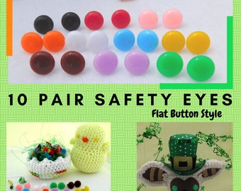 10 PAIR 10mm or 13mm or 17mm Safety Eyes, Noses, Buttons Flat No Pupil for Teddy Bear, Doll, Cartoon, Anime, Crochet, Sew, Amigurumi RBE-1