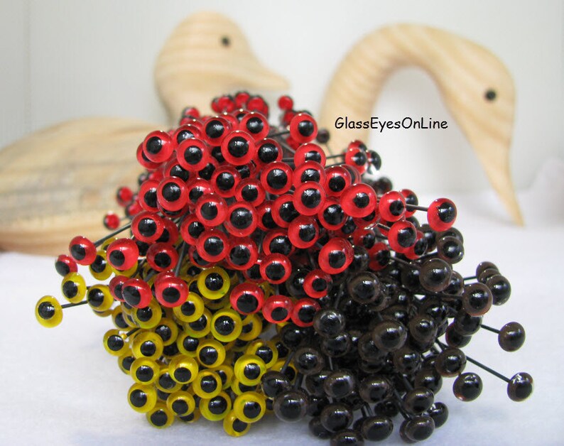 15 PAIR 4mm or 5mm or 6mm or 7mm or 8mm PAINTED Glass Eyes on WIRE for teddy bear, doll, Decoy, Fish Lure, needle felted sculpture 222 image 5