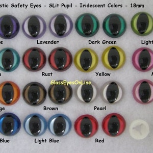2 Pair Cat Eyes Iridescent Slit 16mm or 18mm or 21mm Safety Eyes Sewing & Crochet Dragons, Frogs, Mermaids, Fairies, Plush Animals  ISPE-1