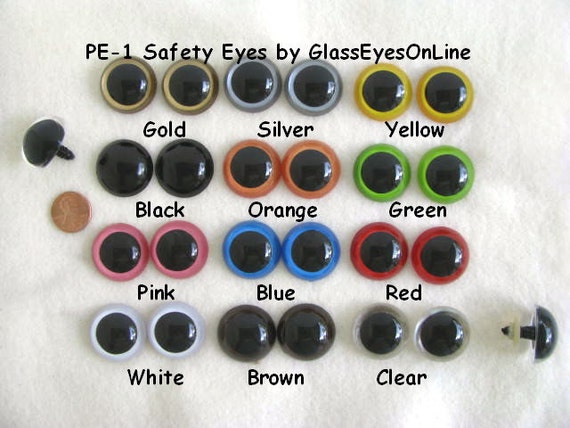 12 Pair Plastic Safety Eyes With Washers 18mm to 34mm Mix Colors For Large Craft Projects Puppet Doll Teddy Bear Monster Sewing Crochet PE