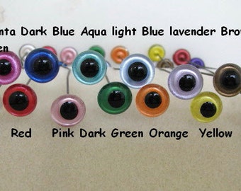 2 Pair Glass Eyes On Wire Iridescent Colors 9mm or 10mm or 11mm or 12mm or 14mm Teddy Bear Doll Polymer Clay Needle Felting Carving IR-222