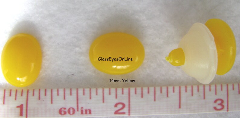 30 pc. 14mm OVAL Plastic Safety NOSES, Buttons, or Eyes for Teddy Bears, Dolls, Bunnies, Plush Animals, Sewing, Amigurumi, Crochet ON-1 Yellow