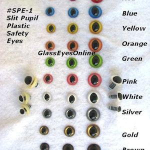 12 PAIR  10mm, 12mm, 15mm, 21mm or 24mm SLIT Pupil Plastic Safety Eyes Choose Color For Cats, Dragons, Frogs, Fairies, Amigurumi ( SPE-1 )