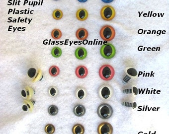 12 PAIR  10mm or 12mm or 15mm SLIT Pupil Plastic Safety Eyes Choose Color For Cats, Dragons, Frogs, Fairies, Crochet, Amigurumi ( SPE-1 )