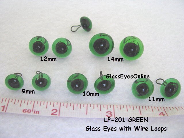 2 PAIR 9mm to 14mm Glass Eyes on Wire Sparkle Color Teddy Bear, Doll  SRG-222