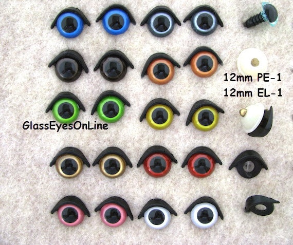 8mm or 10mm or 12mm Safety Eyes With Eye Lids Set 10 Pair for teddy bears, dolls, Puppets, amigurumi, sewing, crochet (PEEL)