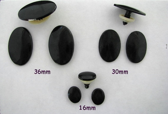 24 Black Oval Safety Noses, Eyes, Buttons, 16mm by 13mm by 3mm for