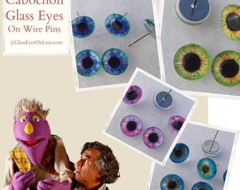 1 PAIR Glass Cabochon Eyes On Wire Pins 6mm to 14mm Art Doll, Sculpture, Carving, Needle Felt, Puppet Arts, Crafts, Fantasy Art  ( CAB-FPIN)