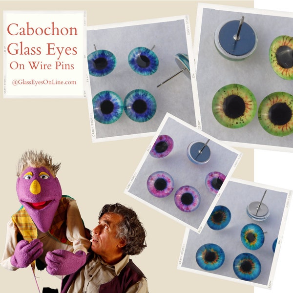 1 PAIR Glass Cabochon Eyes On Wire Pins 6mm to 14mm Art Doll, Sculpture, Carving, Needle Felt, Puppet Arts, Crafts, Fantasy Art  ( CAB-FPIN)