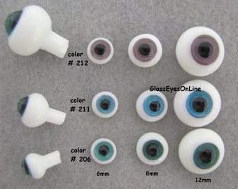 1 PAIR Glass Doll Eyes Size 6mm to 12mm Solid Glass Fantasy Colors for Doll, Fairy, Mermaid, Ooak, Sculpture, Polymer Clay, Bisque FGDE