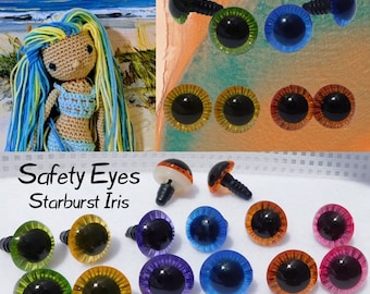 12 Pair Safety Eyes Starburst Iris 11mm 13mm or 15mm For Teddy Bears Dolls Plush Animals Trolls Crafts Use in Sewing Crochet Amigurumi STBE
