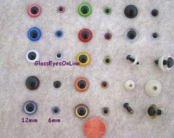 20 PAAR Diverse maten 6 mm tot 12 mm Veiligheidsogen Kies kleur voor teddyberen, poppen, poppen, naaien, haken, amigurumi, knutselen (PE-1)