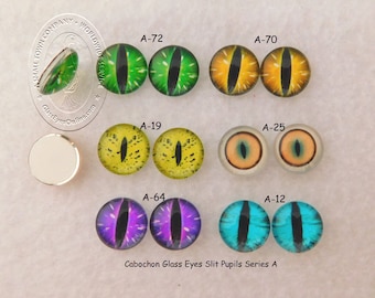 1 PAIR Glass Cat Eyes Cabochon Eyes Size 8mm or 10mm or 12mm or 14mm  Sculpture, Carving, Needle Felt, Polymer Clay, Crafts, Fantasy  CAB-A
