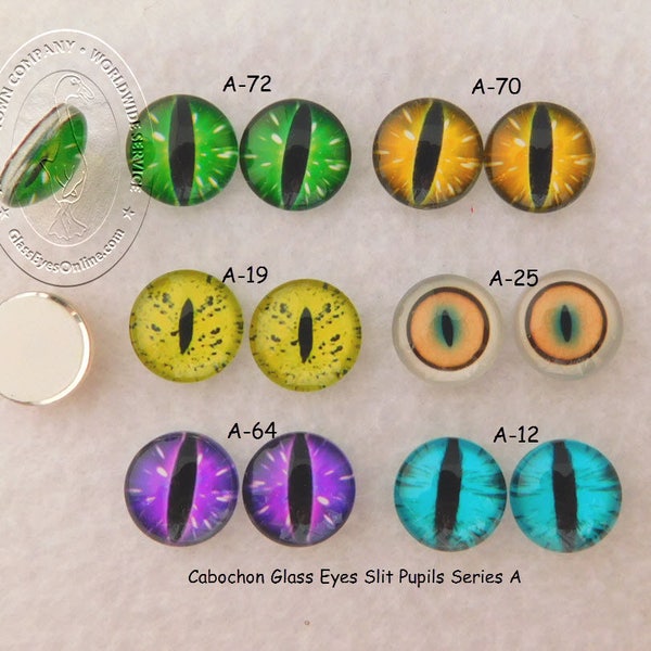 1 PAIR Glass Cat Eyes Cabochon Eyes Size 8mm or 10mm or 12mm or 14mm  Sculpture, Carving, Needle Felt, Polymer Clay, Crafts, Fantasy  CAB-A
