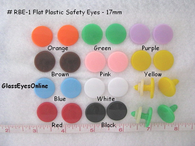 10 PAIR 10mm or 13mm or 17mm Safety Eyes, Noses, Buttons Flat No Pupil for Teddy Bear, Doll, Cartoon, Anime, Crochet, Sew, Amigurumi RBE-1 Mix Colors ( 1 ea.)