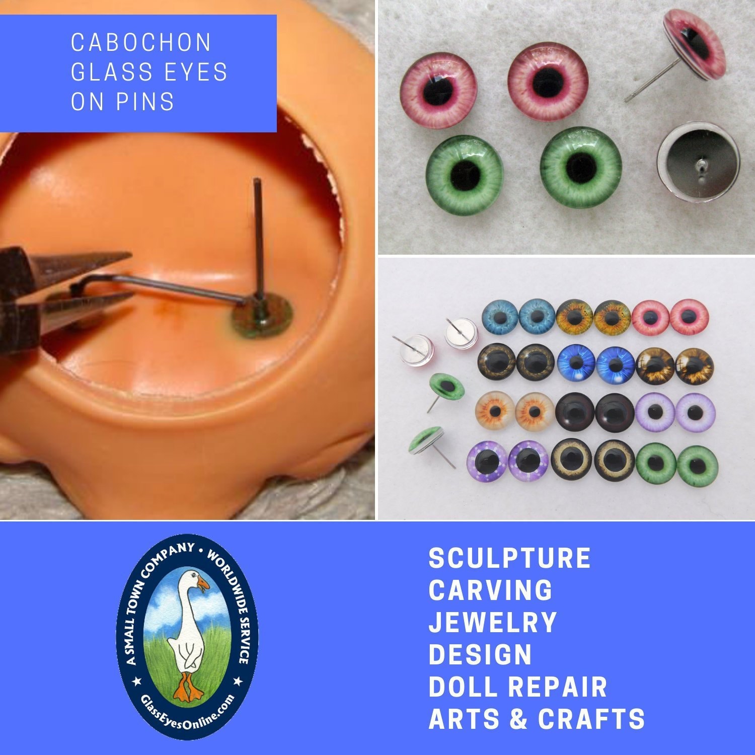 1 PAIR Glass Cabochon Eyes On Wire Pins Size 8mm to 14mm For Art Doll, Sculpture, Carving, Needle Felt, Crafts, Fantasy Art  ( CAB-PIN)