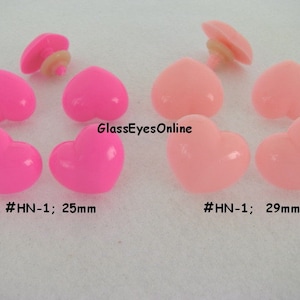 10 Pink Heart Shape Safety Noses  25mm or 29mm  Also Use as Buttons, Eyes for Teddy Bear, Doll, Plushies, Sewing, Crochet  ( HN-1 )