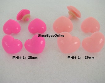 10 Pink Heart Shape Safety Noses  25mm or 29mm  Also Use as Buttons, Eyes for Teddy Bear, Doll, Plushies, Sewing, Crochet  ( HN-1 )