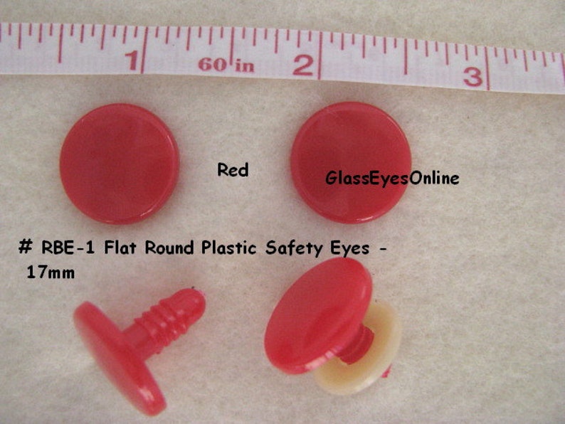 10 PAIR 10mm or 13mm or 17mm Safety Eyes, Noses, Buttons Flat No Pupil for Teddy Bear, Doll, Cartoon, Anime, Crochet, Sew, Amigurumi RBE-1 Red