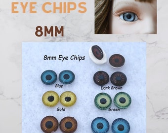 Doll Eyes 6 PAIR 8mm Plastic Eye Chips Flat Glue On Backs for Dolls, Trolls, Jewelry Design, Puppets, Fantasy Characters Arts & Crafts( LN )