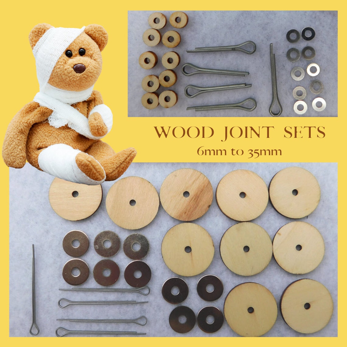 5 PlyWood Joints Size 6mm to 35mm For 1 Teddy Bear Joint Set Etsy