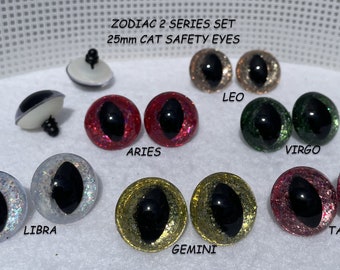 2 Pair Cat Safety Eyes Hand Painted Zodiac Series 21mm to 30mm Dragon Mermaid Pixie Frog Monster Use in Sew Crochet Amigurumi Craft ZOSPE