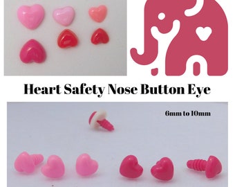 32 pc. Heart Safety NOSES, Buttons, or Eyes  6mm or 8mm or 10mm With Washers  for Teddy Bears, Dolls, Plush Animals Sew Crochet Felting HN-1