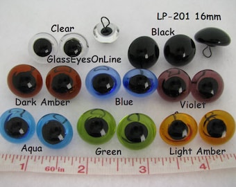 3 PAIR 16mm or 18mm Glass EYES Wire Loops Teddy Bears, Dolls, Plush Animals, Needle Felting, Sewing, Sculpture, Carving ( LP-201 )