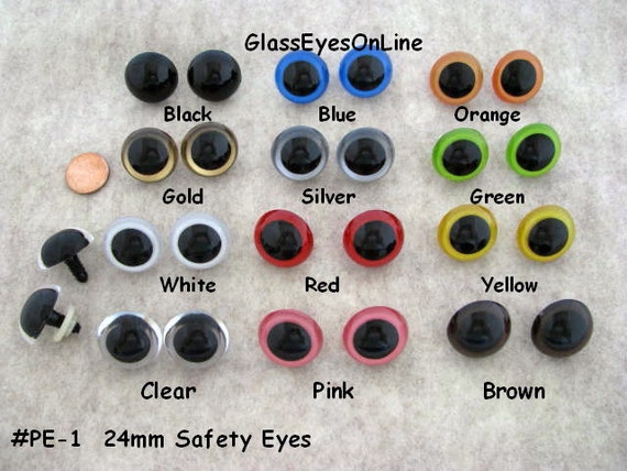 5 PAIR 24mm or 27mm or 30mm or 34mm Plastic Safety Eyes Choose ONE Color  for Puppet, Teddy Bear, Doll, Plush Animal, Sew, Crochet PE-1 