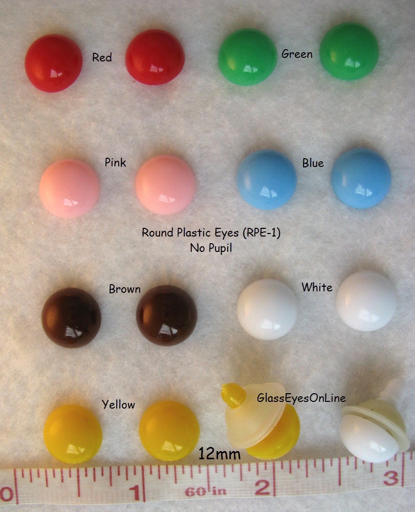 14 PAIR Safety Eyes 6mm or 12mm Solid Colors No Pupils ROUNDED