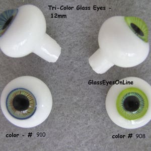 1 PAIR Glass Doll Eyes 12mm Solid Glass Craft Eyes for Dolls, Fairy, Mermaid, Fantasy, Ooak, Sculpture, Bisque, Polymer Clay, Carving TCDE image 5