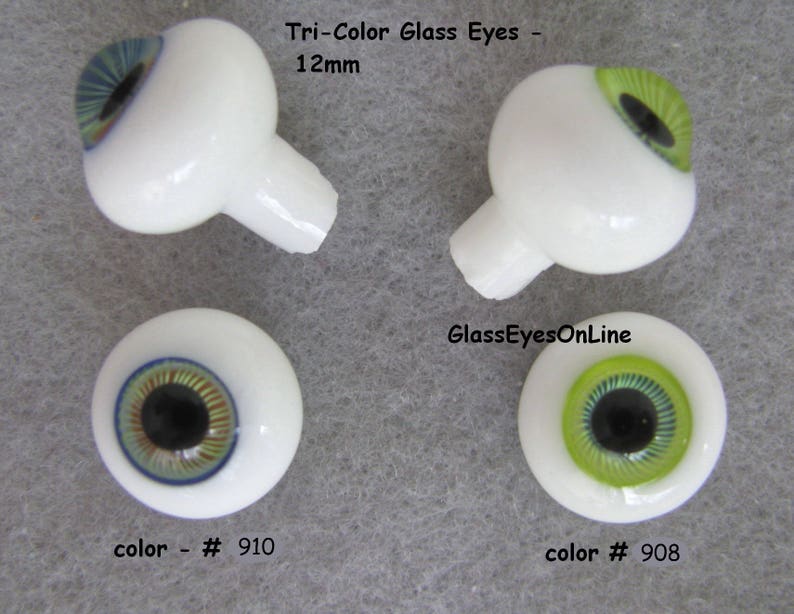 1 PAIR Glass Doll Eyes 12mm Solid Glass Craft Eyes for Dolls, Fairy, Mermaid, Fantasy, Ooak, Sculpture, Bisque, Polymer Clay, Carving TCDE image 5