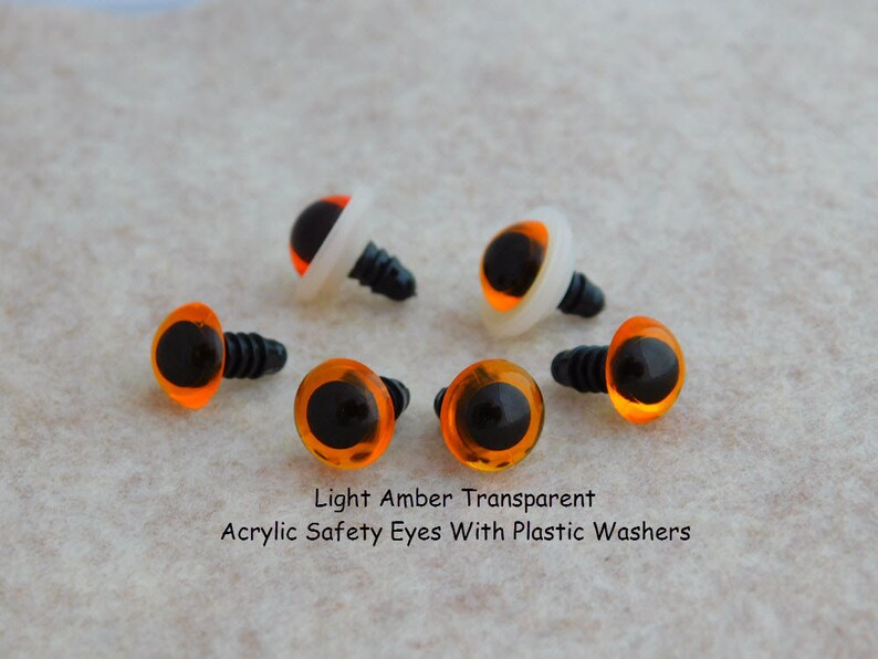 12 PAIR Acrylic Safety Eyes Amber With Plastic Washers 6m or 8mm or 9mm or 10mm or 12mm For Sewing, Crochet, Teddy Bear, Doll, Crafts APE image 3
