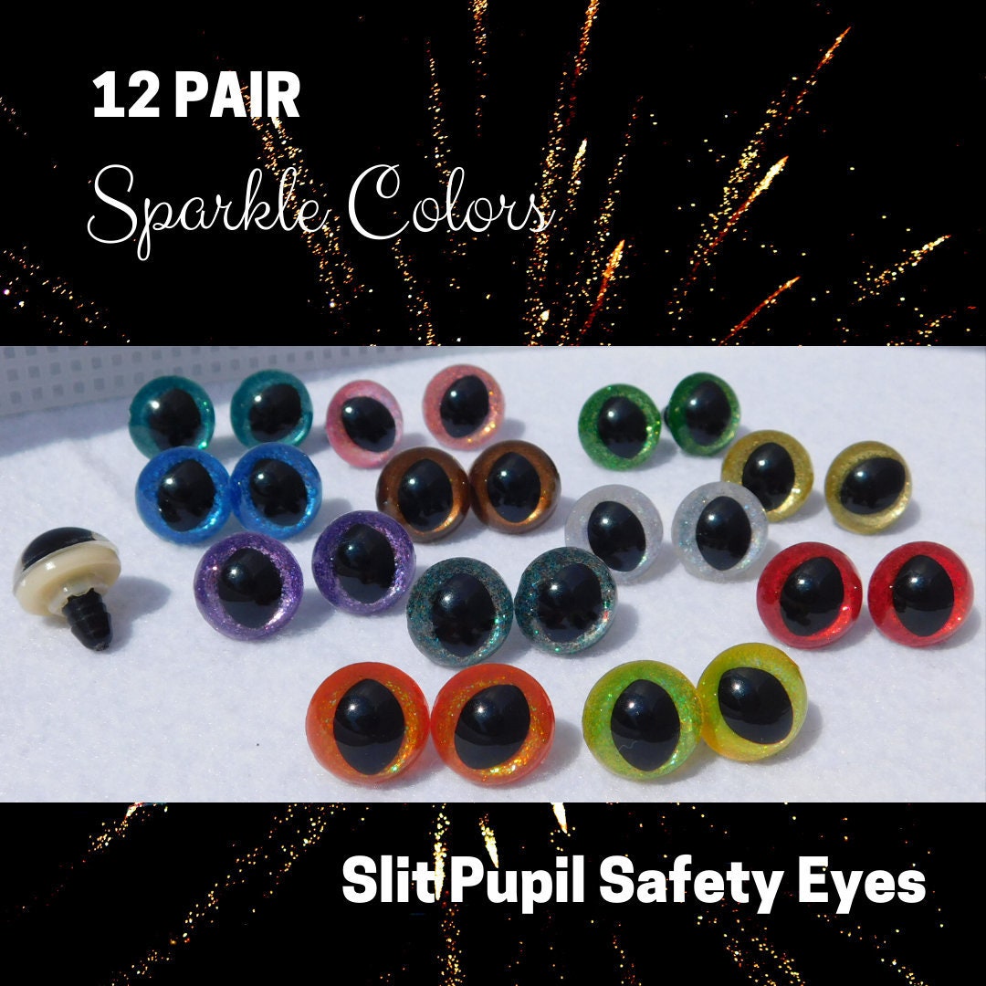 12 PAIR Safety Cat Eyes 10mm to 15mm Sparkle Glitter SLIT Pupil Plastic  Craft Eyes for Cat Frog Dragon Fantasy Characters Creatures SSP-1 