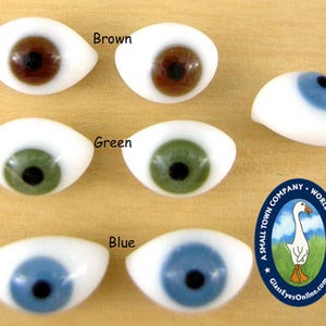 1 Pair Glass Doll Eyes Oval Pinch Back Size 6mm to 22mm for Dolls, Sculpture, Ooaks, Choose Size and Color  (OV-1)