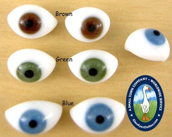 1 Pair Glass Doll Eyes Oval Pinch Back Size 6mm to 22mm for Dolls, Sculpture, Ooaks, Choose Size and Color  (OV-1)