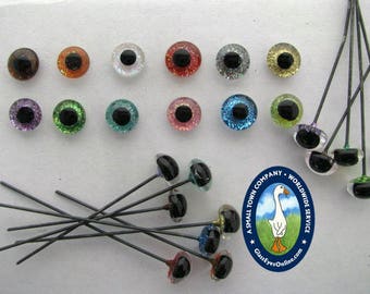 2 pair Glass Eyes On Wire Hand Painted Sparkle Colors 9mm to 14mm Needle Felting Polymer Clay Sculpture Carving Teddy Bear Doll SRG-222