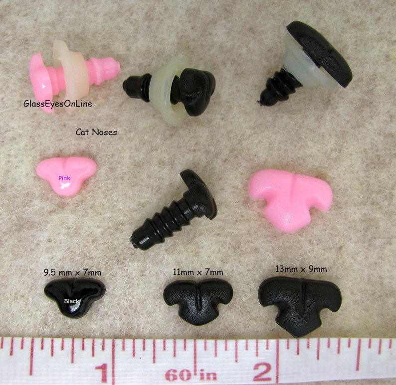 12 Cat Noses 9mm, 11mm, 12mm, 13mm, or 18mm With Washer For Cat, Kitten, Fantasy Character, Sewing, Crochet, Pink & Black CTN-1 image 5