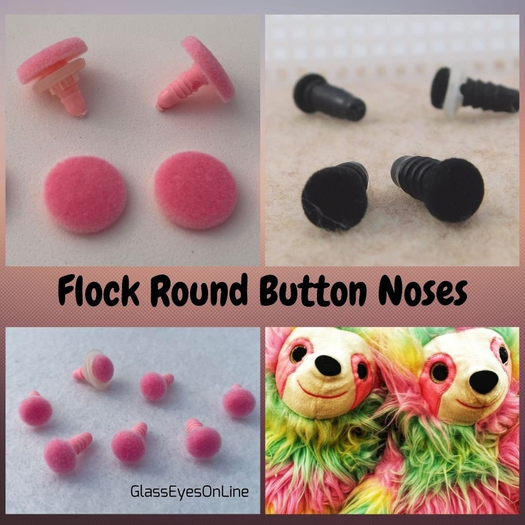 12 Safety Noses or Eyes Flock Round Button Style 6 to 17mm With Washers