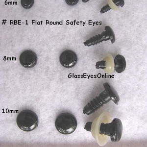 12 Pair 6mm or 8mm or 9mm or 10mm Black Round Flat No Pupil Eyes, Noses, Buttons, for anime, crochet, amigurumi, sewing, crafts  (RBE-1)