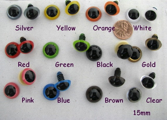 12 PAIR 14mm or 15mm or 16mm BLACK Safety Eyes With Washers for