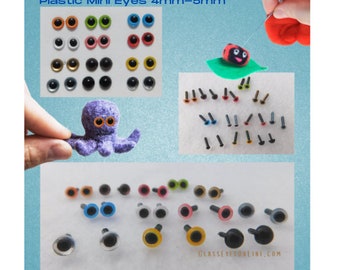 22 Pair Plastic Eyes with Straight Stems 4mm or 5mm Mix Colors For Miniature Projects For Needle Felting, Sculpture, Crafts (  PPE-1 )