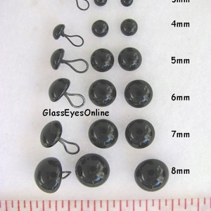 18 PAIR Black Glass Eyes with Wire Loops Assorted Sizes 3mm to 8mm for  teddy bears, dolls, sculpture, needle felting, sewing  ( LP-201 )