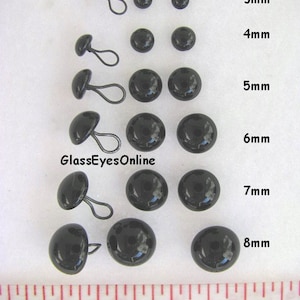 18 PAIR Black Glass Eyes with Wire Loops Assorted Sizes 3mm to 8mm for teddy bears, dolls, sculpture, needle felting, sewing LP-201 image 1