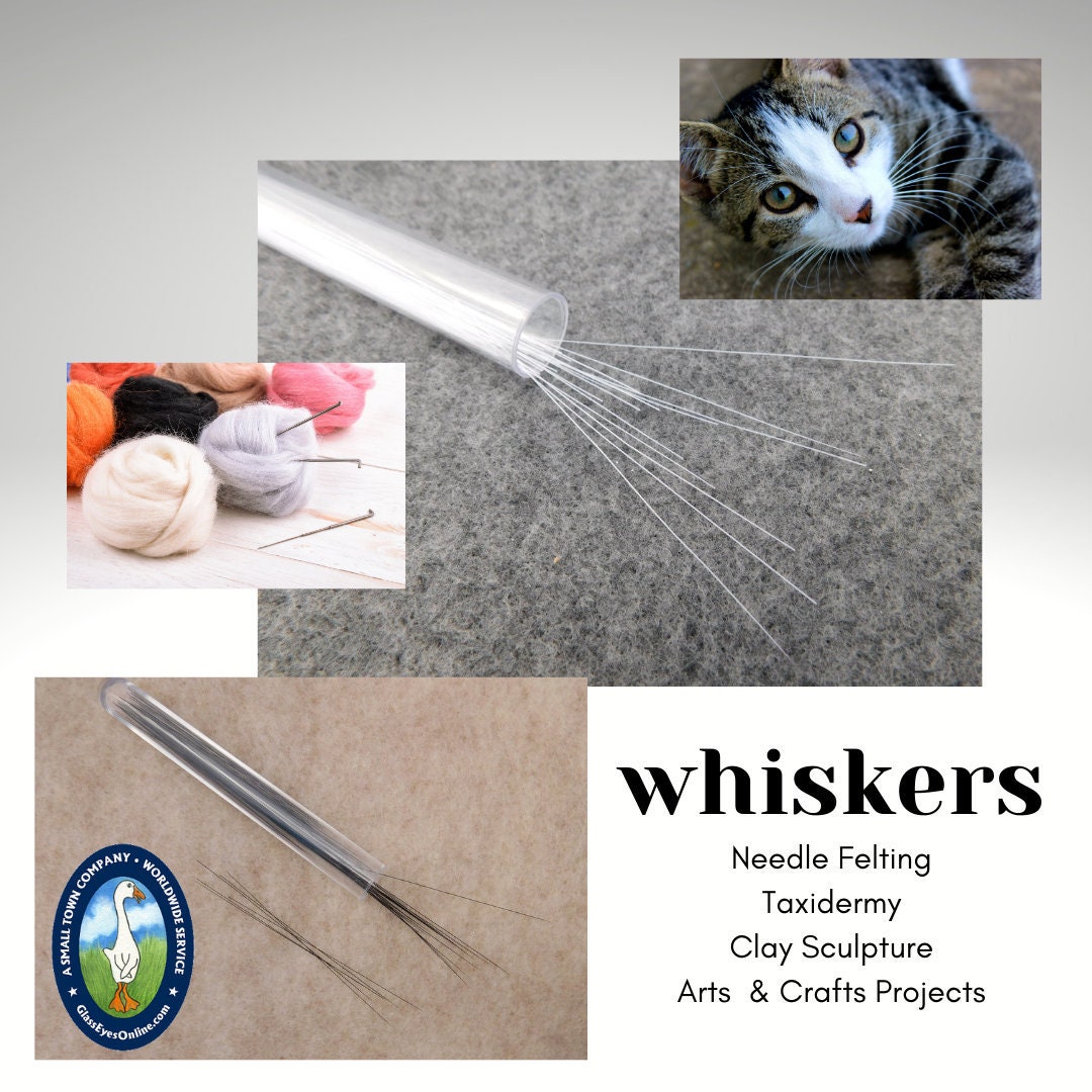 50 Whiskers Plastic for Kitty Cats, Mice, Puppy Dogs Animals Black or White Use in Needle