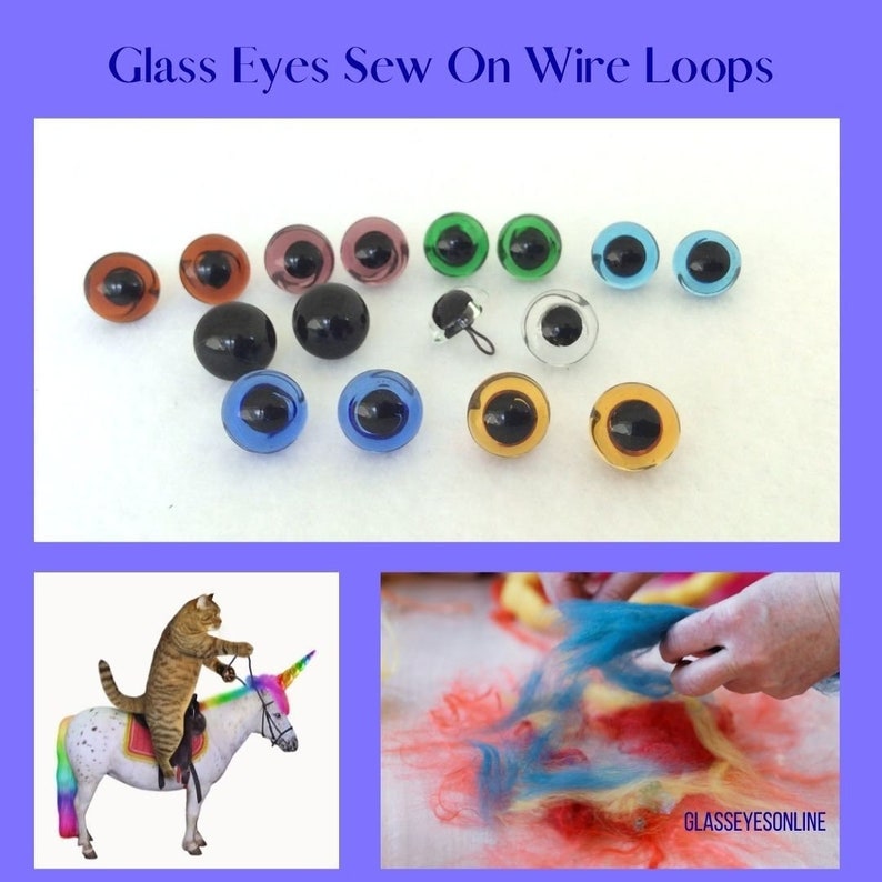 7 Pair Glass Sew On Eyes With Wire Loops Choose Size 4mm to 8mm Mix Transparent Colors For Teddy Bear Doll Needle Felting Sewing LP-201 image 1