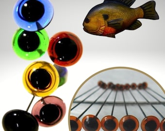 1 PAIR  Glass EYES on Wire Choose Size 14mm to 24mm For Needle Felting Decoy Carving Sculpture Teddy Bear Fish Lure Shore Bird OOAK 201